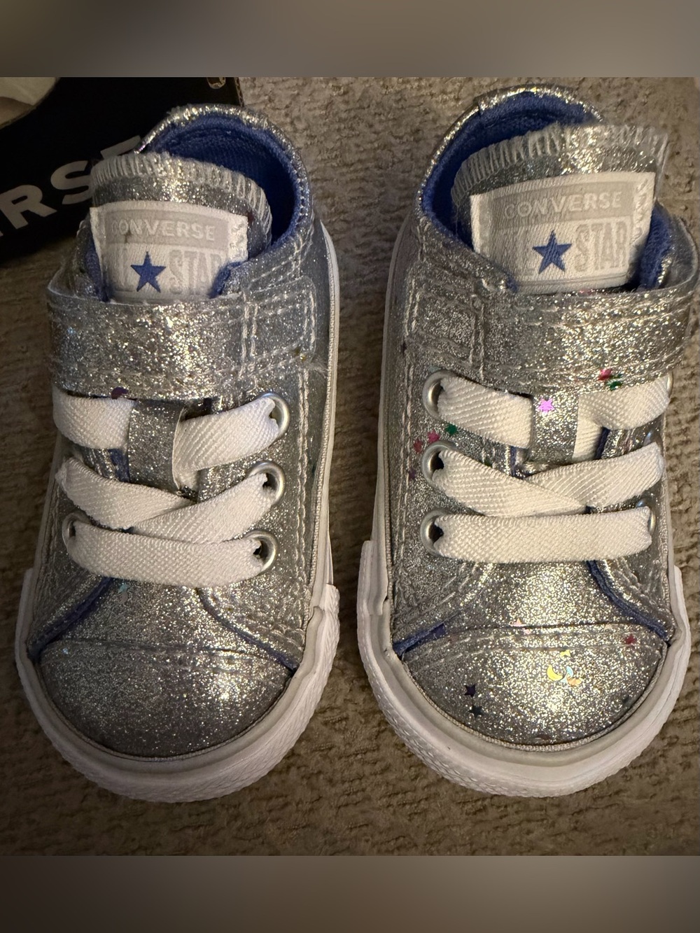 Converse Chuck Taylor All Star 1V OX Glittery Silver/Cosmic Blue Sneaker Sz 3C